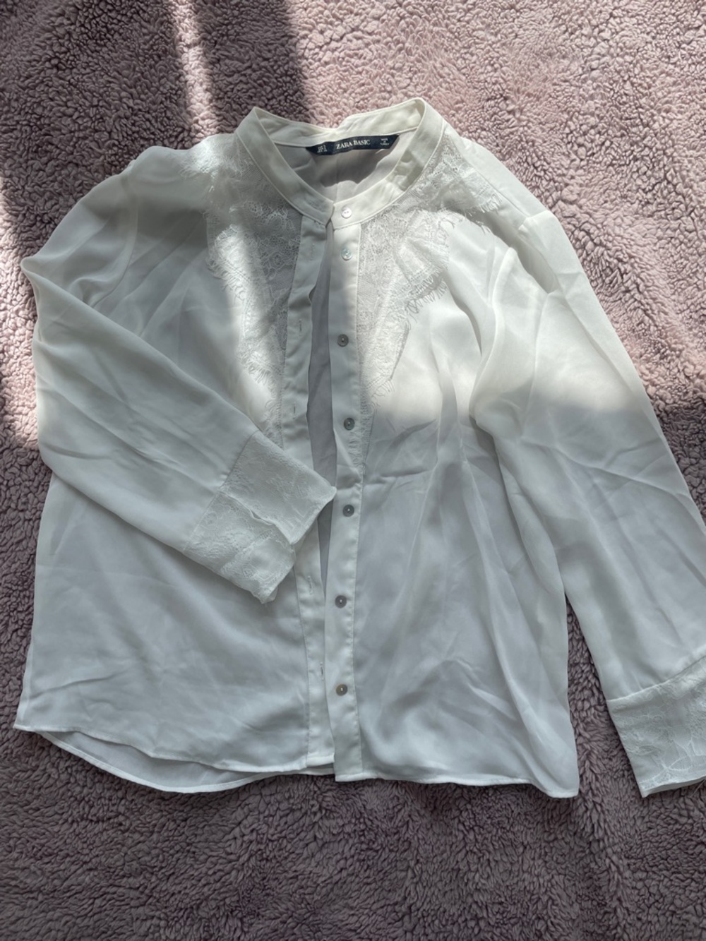Zara White Button-Up Shirt with Lace Details
